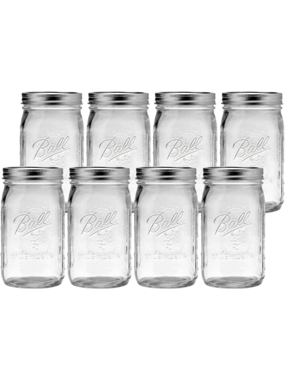 Wide Mouth Glass Mason Jars with SureTight Lids, 32oz, Set of 8 for Canning